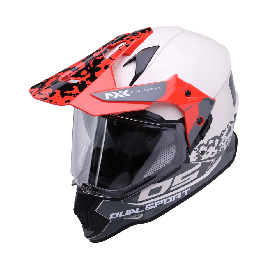 [030310077] CASCO DUAL SPORT GRIS ROJO BRILLANTE MXL