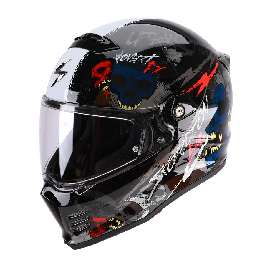 CASCO INTEGRAL ECE SKULLZ NEGRO/AZUL CONVERT FX  SCORPION EXO