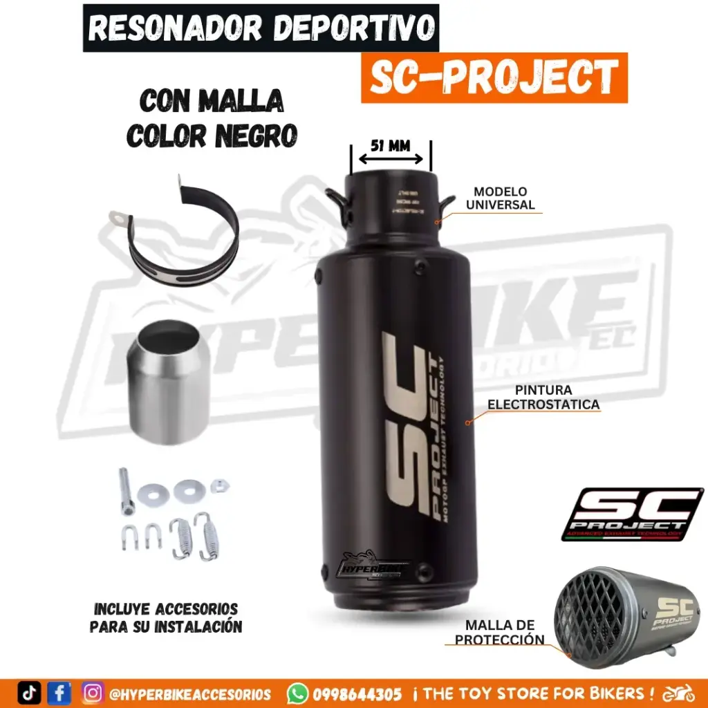 Resonador SC Project Negro con Malla