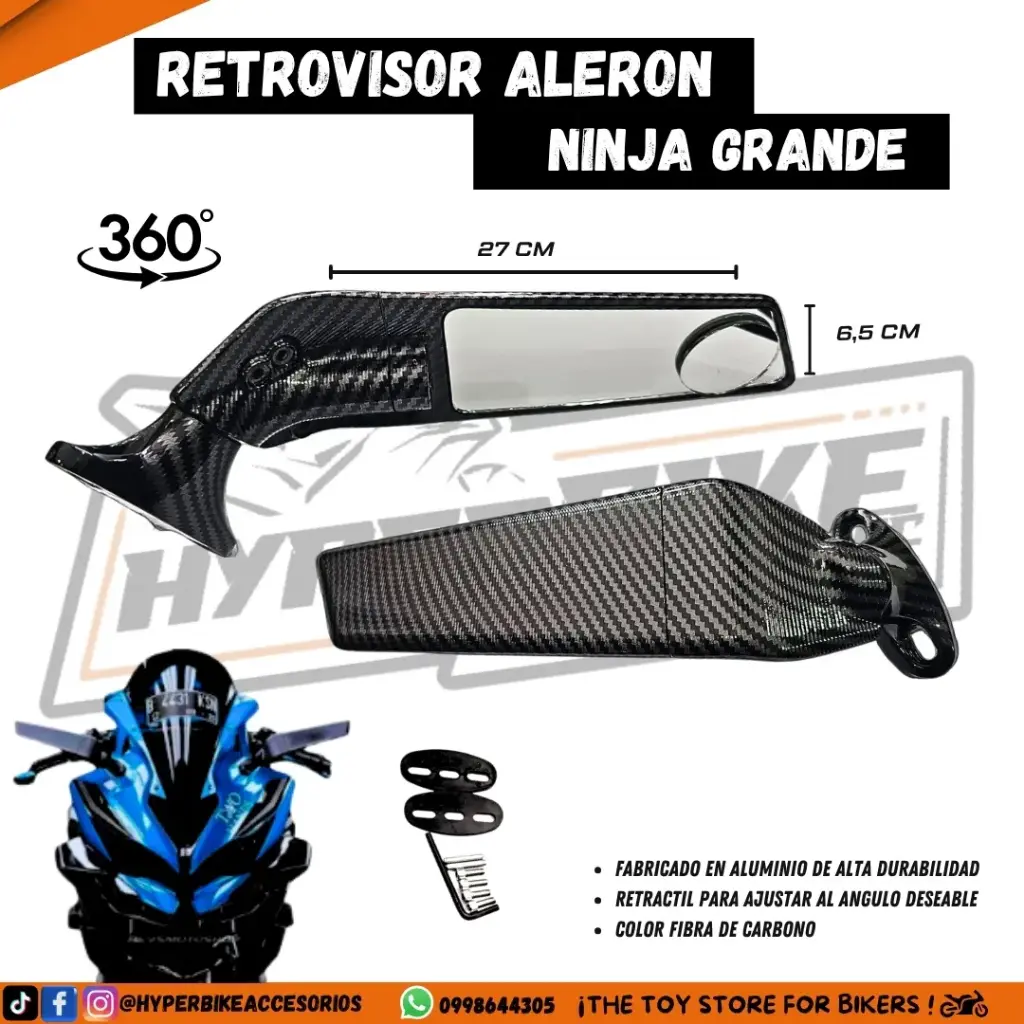 Retrovisores Alerón Ninja Grande Fibra de Carbono CNC